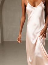 [Roze] SilkSilky-NL Spaghetti Bandjes V Hals Jurk 005