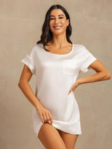 [Wit] SilkSilky-NL 19Momme Korte Mouw Ronde Hals Nachthemd 007