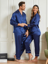 [Donkerblauw] SilkSilky-NL Pure Silk Lange Mouw Couple 003