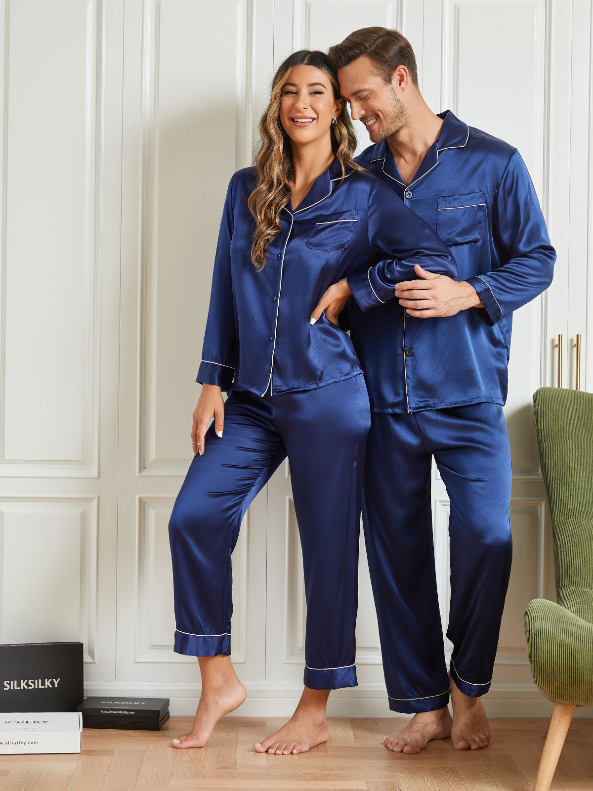 SilkSilky NL Pure Silk Lange Mouw Couple Donkerblauw 004