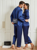 [Donkerblauw] SilkSilky-NL Pure Silk Lange Mouw Couple 005