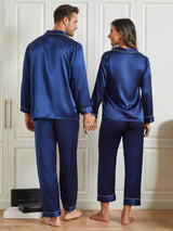 [Donkerblauw] SilkSilky-NL Pure Silk Lange Mouw Couple 002