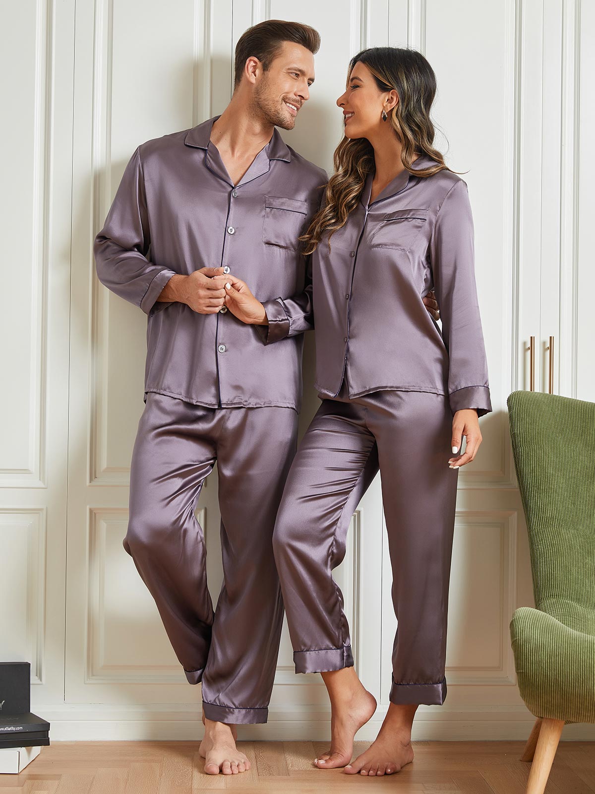 SilkSilky NL Pure Silk Lange Mouw Couple PaarsGrijs 003