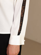 [Wit] SilkSilky-NL Long Sleeve Keyhole Neck Blouse 005