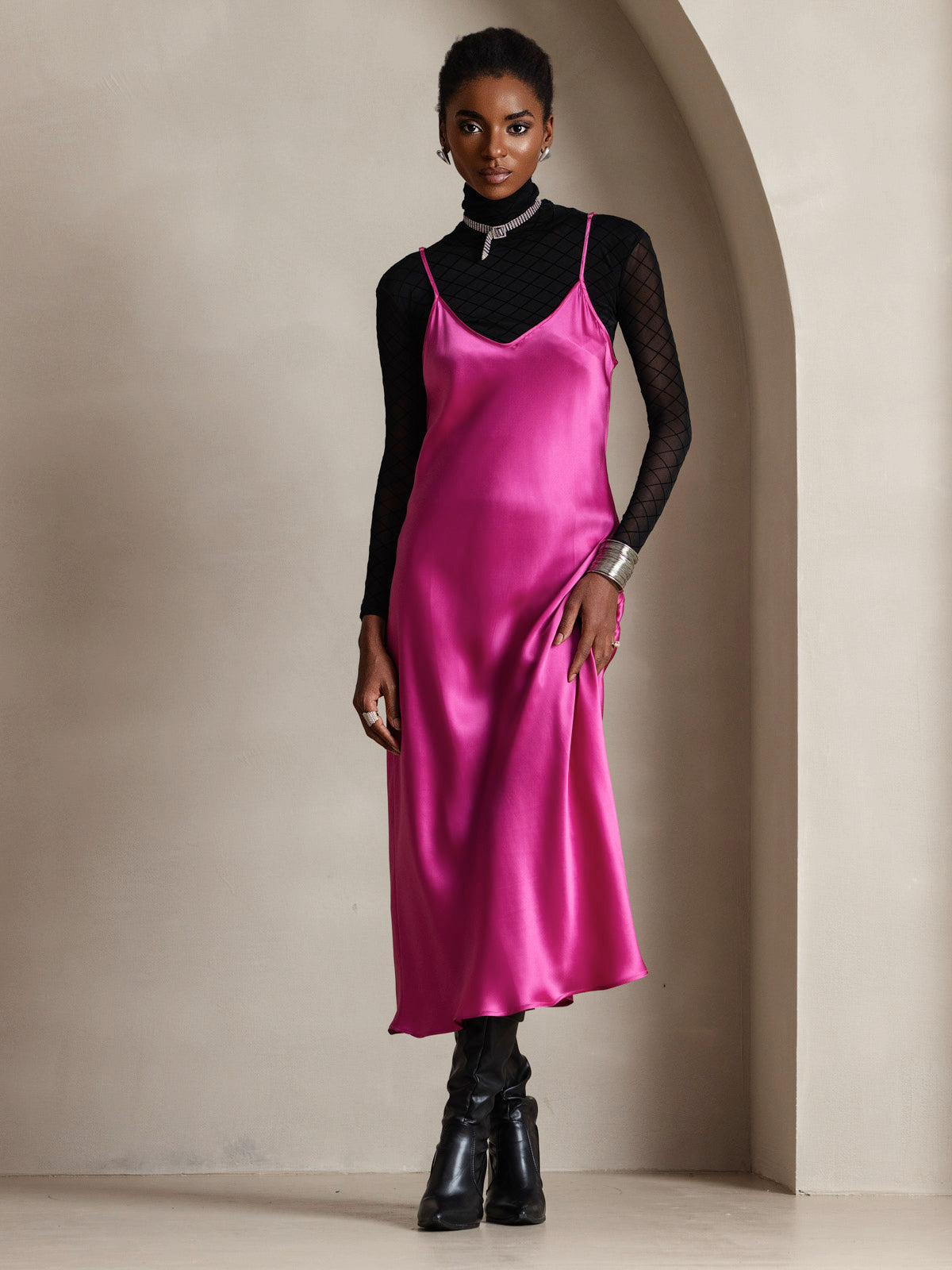 [Rode Roos] SilkSilky-NL Mouwloos Ronde Hals Jurk 004