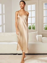 [Champagne] SilkSilky-NL Spaghetti Strap V Neck Nachthemd 004