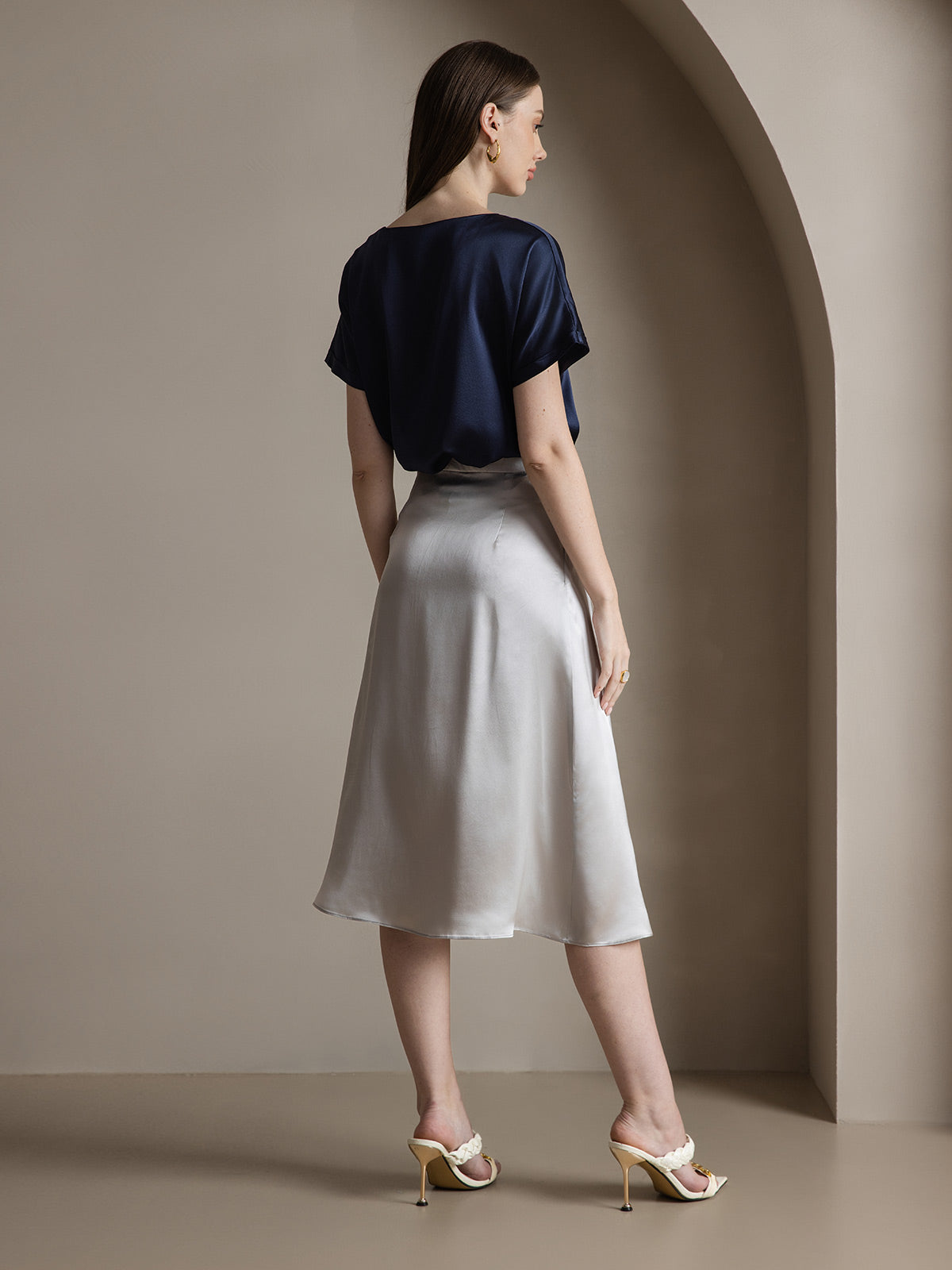 [Lichtgrijs] SilkSilky-NL 19Momme Zijde Skirt 006