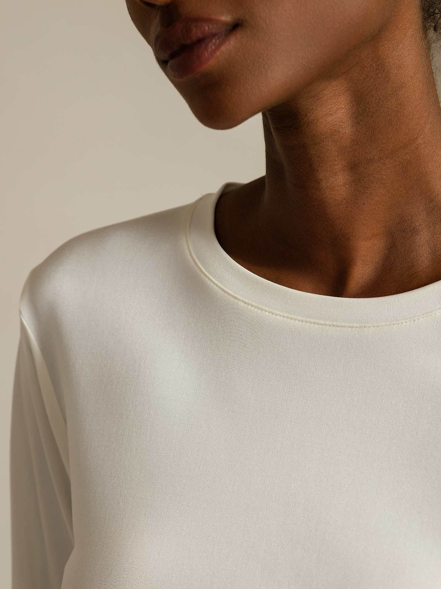 [Wit] SilkSilky-NL Lange Mouw Crew Hals Dames T-Shirt 004