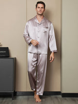 [Bleek Mauve] SilkSilky-NL Lange Mouw Notchkraag Heren Pyjama Set 003