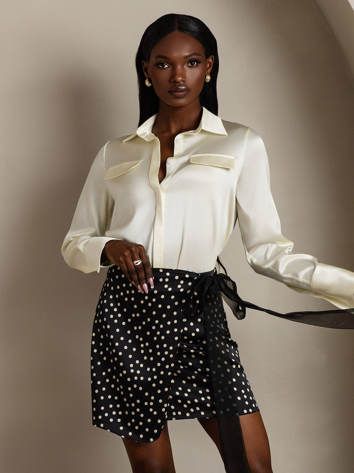 SilkSilky-NL 19Momme Zijde Lange Mouw Kraag Dames Blouse Ivoor 001