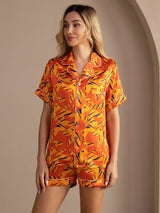 [Oranje Hond] SilkSilky-NL Short Sleeve Lapel Collar Dames Pyjama Set 003