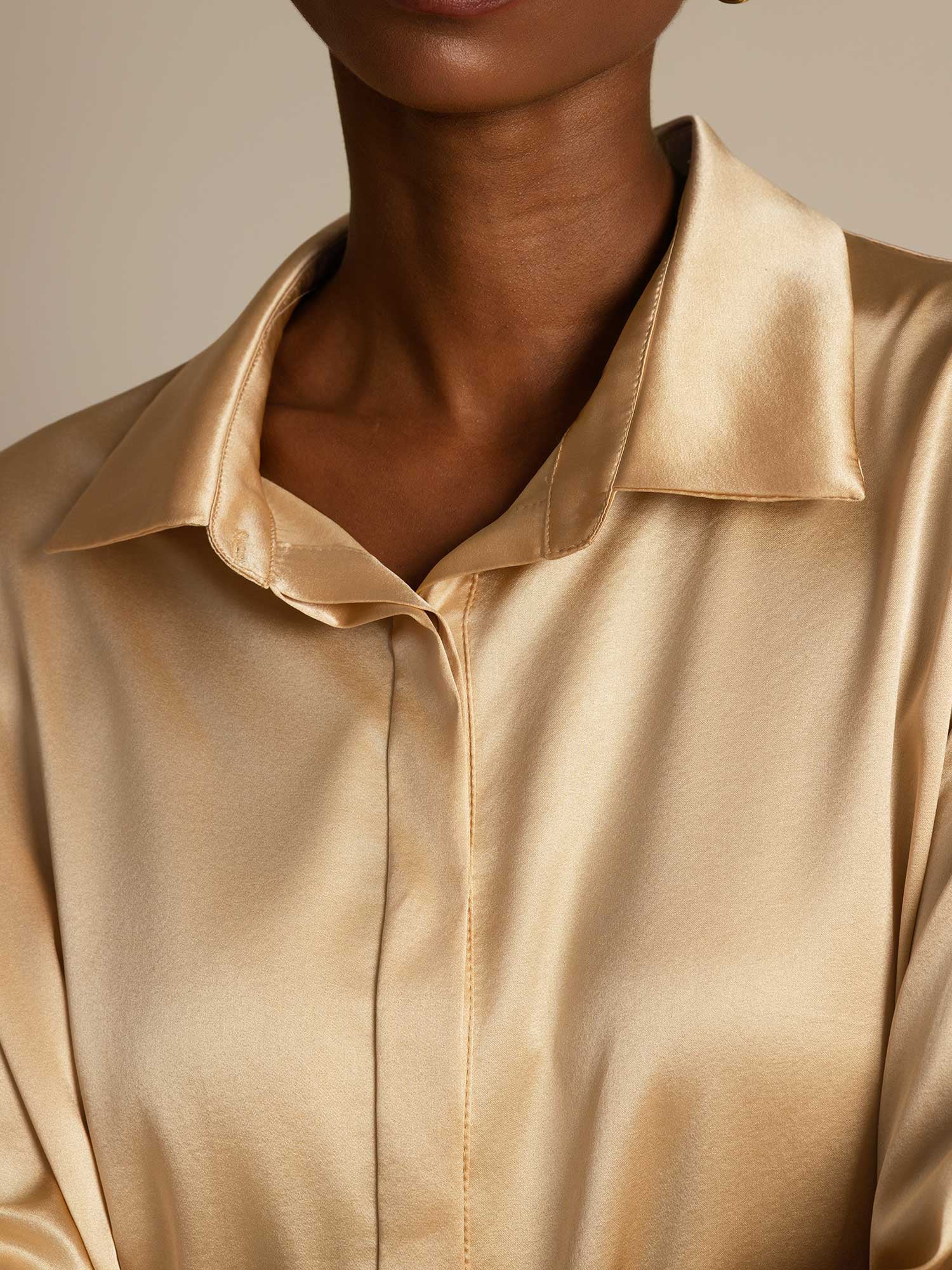 [Champagne] SilkSilky-NL 19Momme Zijde Kraag Dames Blouse 006