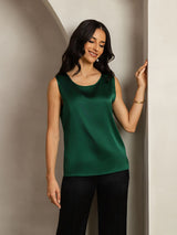 [Donkergroen] SilkSilky-NL Sleeveless Round Neck Cami-Top 004