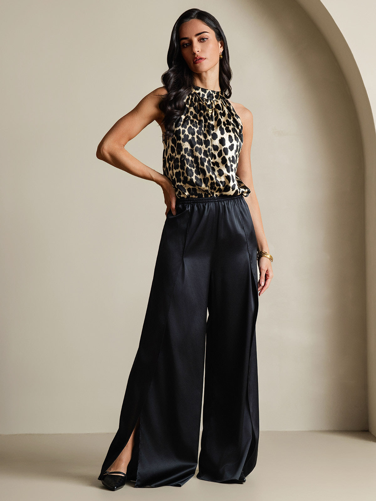 [Leopard] SilkSilky-NL 19Momme Zijde Womens T-Shirt 007