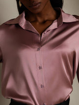 [Bleek Mauve] SilkSilky-NL 3/4 Sleeve Lapel Collar Dames Blouse 008