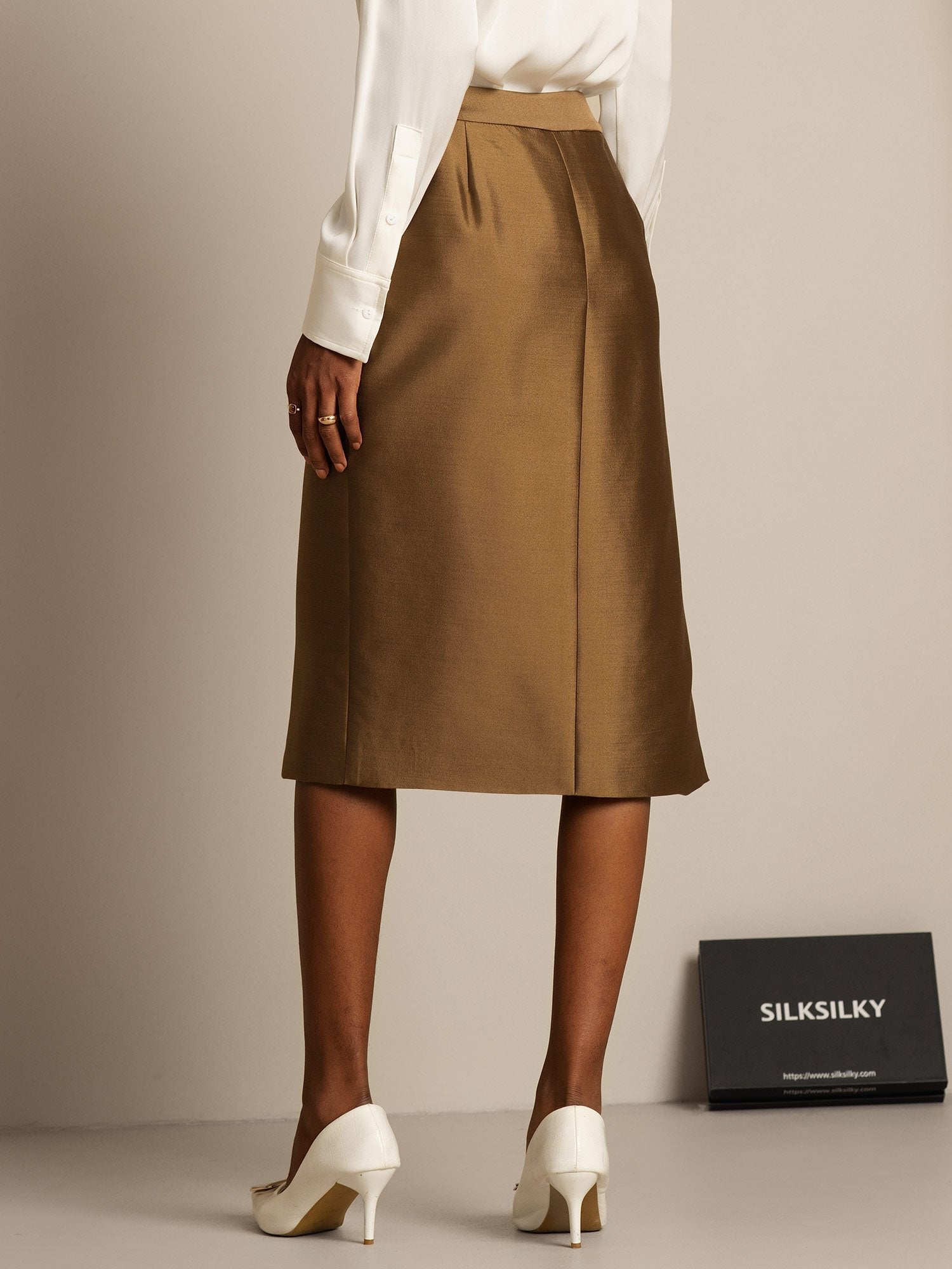 [Brons] SilkSilky-NL 32Momme Silk-Wool Blend Skirt 002,