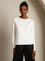 [Wit] SilkSilky-NL Lange Mouw Crew Hals Dames T-Shirt 003