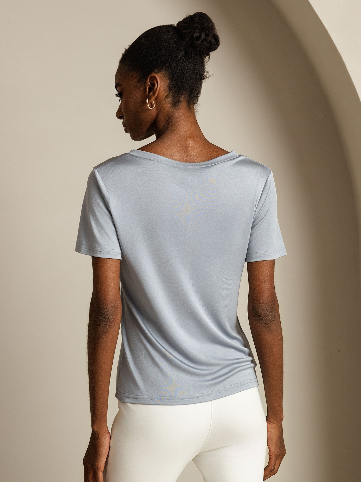 [Lichtgrijs] SilkSilky-NL Zijde Womens T-Shirt 002