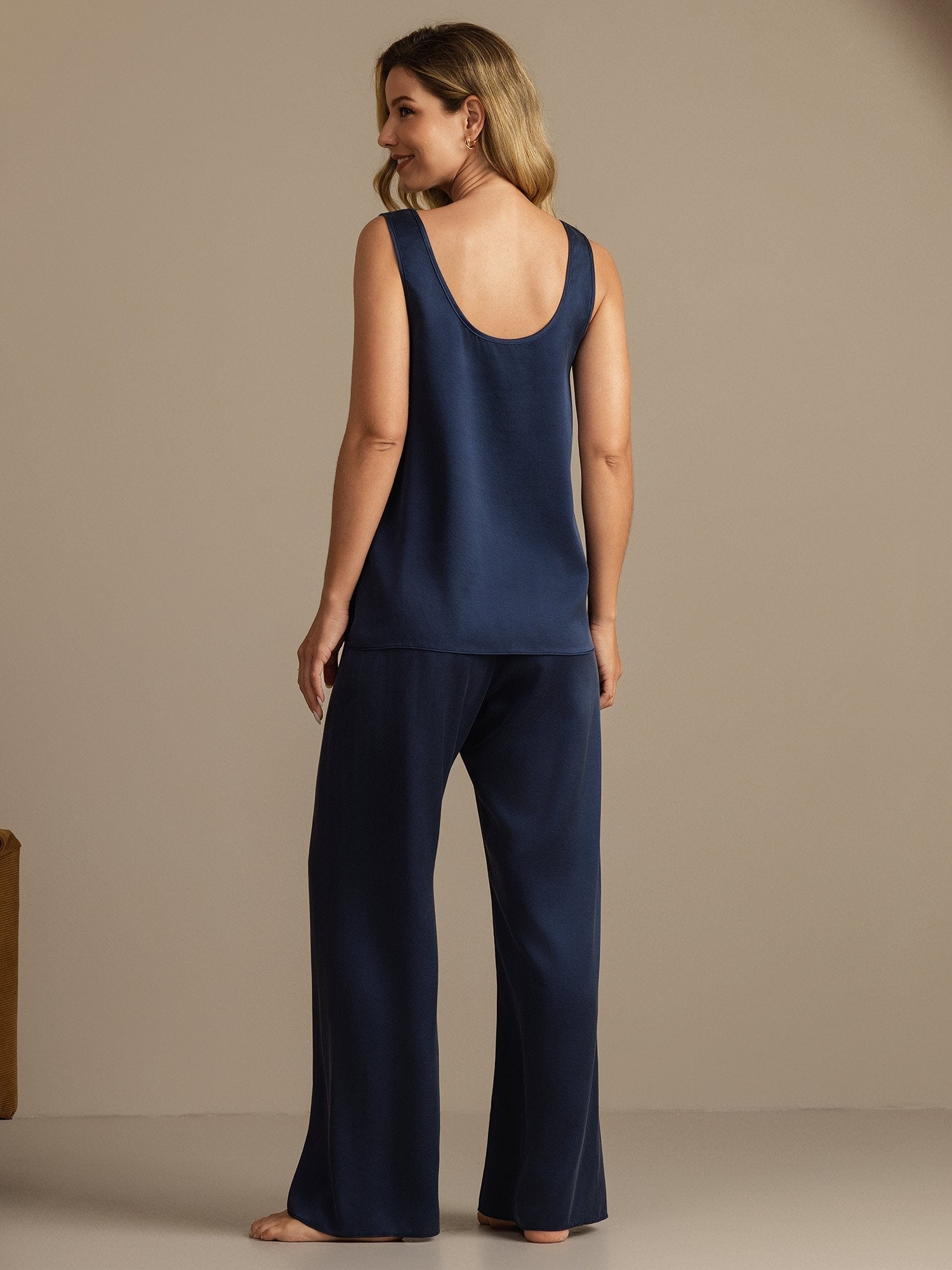 [Donkerblauw] SilkSilky-NL 19Momme Zijde Womens Pajamas 002,