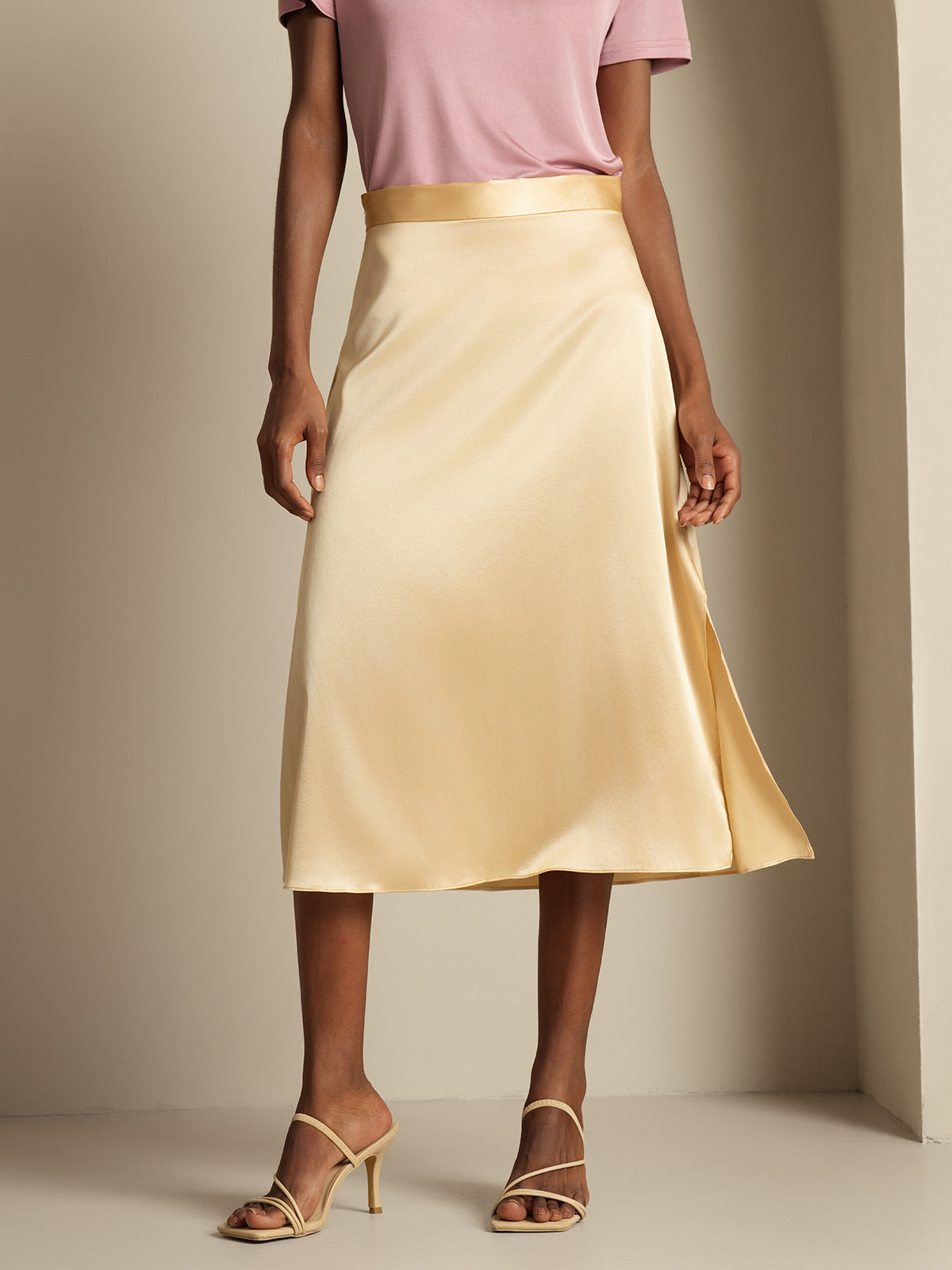 [Champagne] SilkSilky-NL 19Momme Zijde Skirt 003