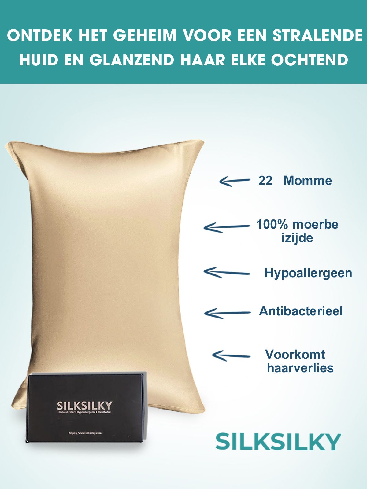 [Beige] SilkSilky-NL 22Momme Pure Silk Pillowcase 002
