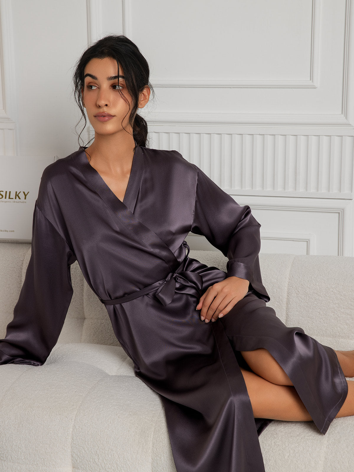 [Paars Grijs] SilkSilky-NL Womens Robe 005