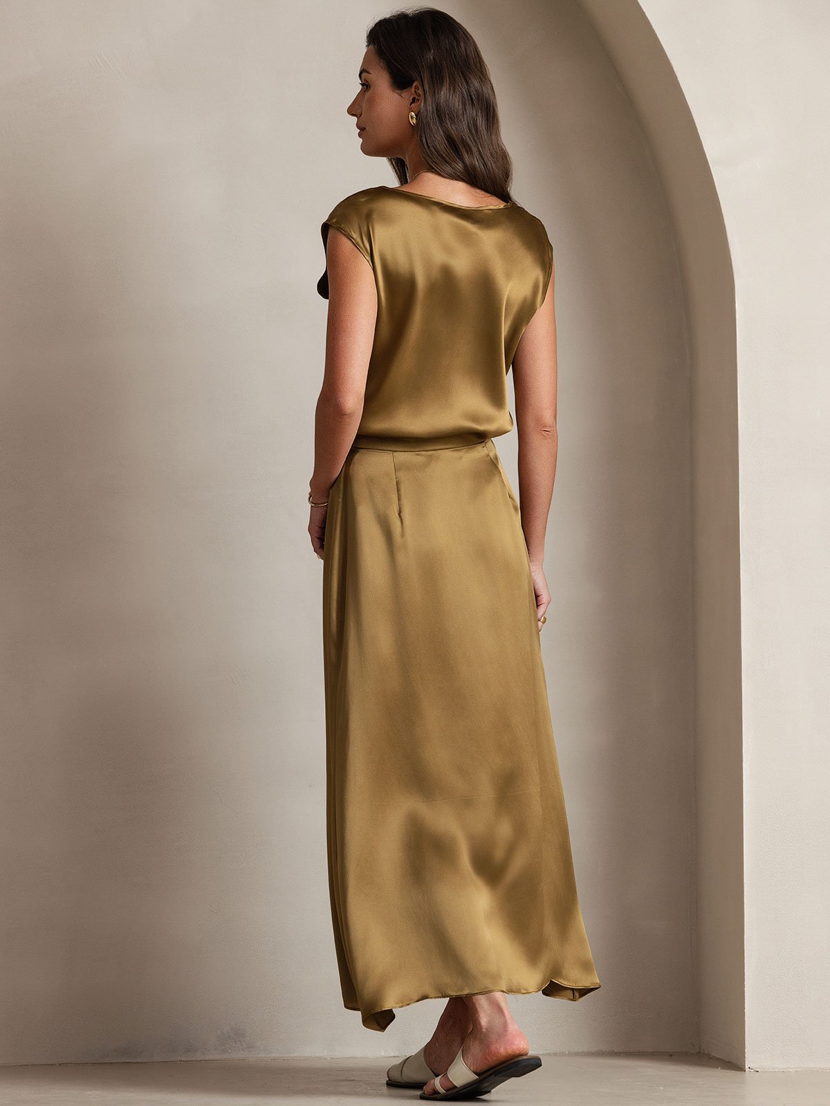 [Bruin] SilkSilky-NL 19Momme Zijde Skirt 004