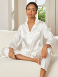 SilkSilky-NL Lange Mouw Revers Dames Pyjama Set Wit 001