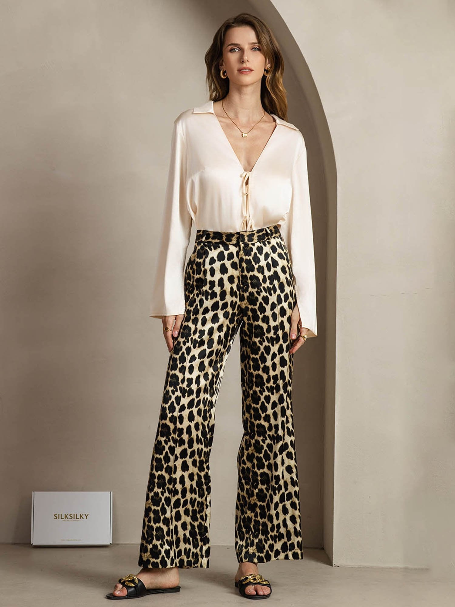 [Leopard] SilkSilky-NL 19Momme Zijde Womens Pants 006