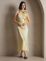 [Lichtgeel] SilkSilky-NL 19Momme Stretch Silk Charmeuse Sleeveless Tie Neck Jurk 003