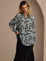 [Teal Luipaard] SilkSilky-NL Long Sleeve Lapel Collar Blouse 001