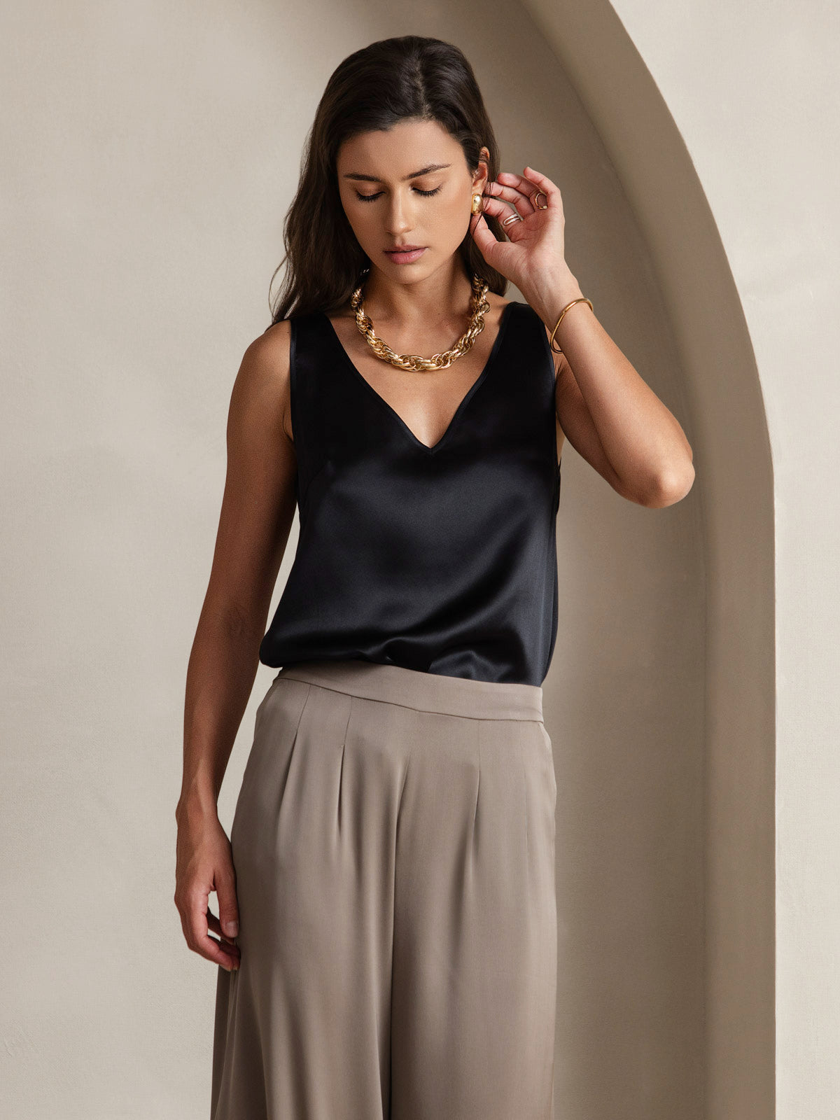 [Zwart] SilkSilky-NL 19Momme Zijde Camisoles 003
