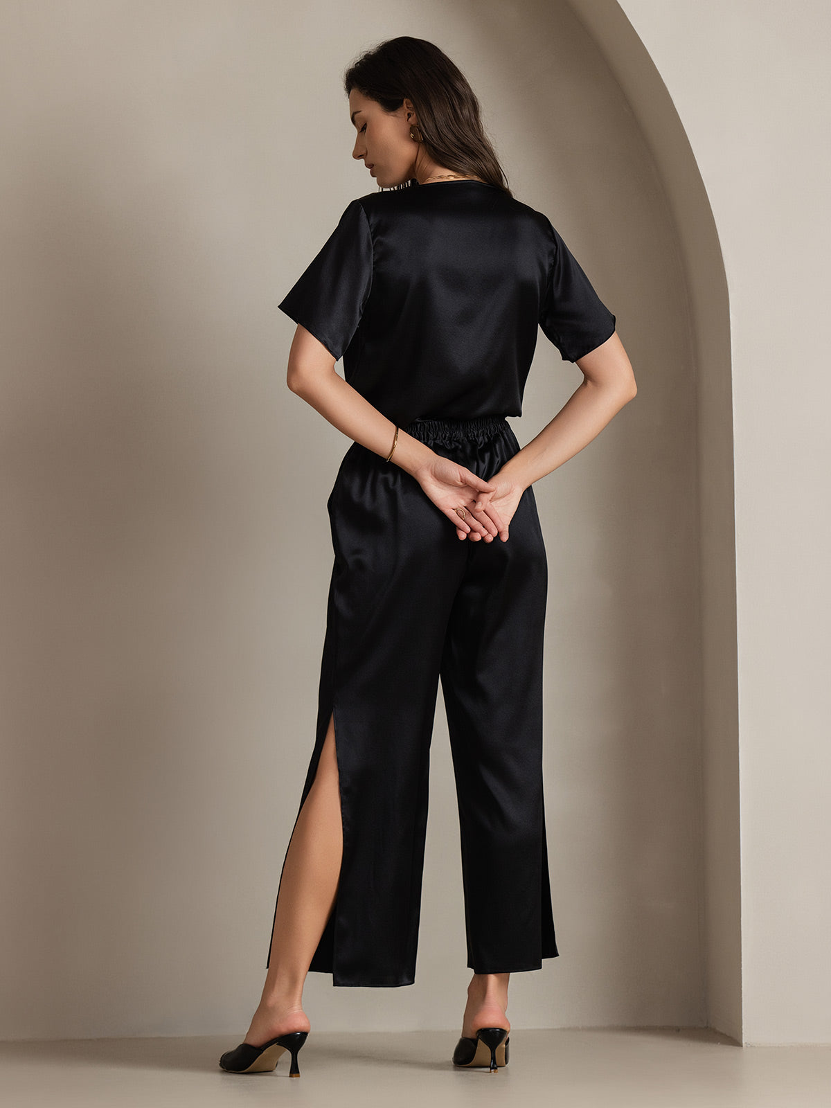 [Zwart] SilkSilky-NL 19Momme Zijde Womens Pants 002