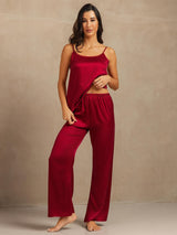 [Wijn] SilkSilky-NL 19Momme Spaghetti Bandjes Diepe Ronde Hals Cami-Set 005
