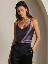 [Paars Grijs] SilkSilky-NL Spaghetti Strap V Neck Cami-Top 007