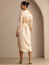 [Champagne] SilkSilky-NL Long Sleeve Lapel Collar Jurk 002