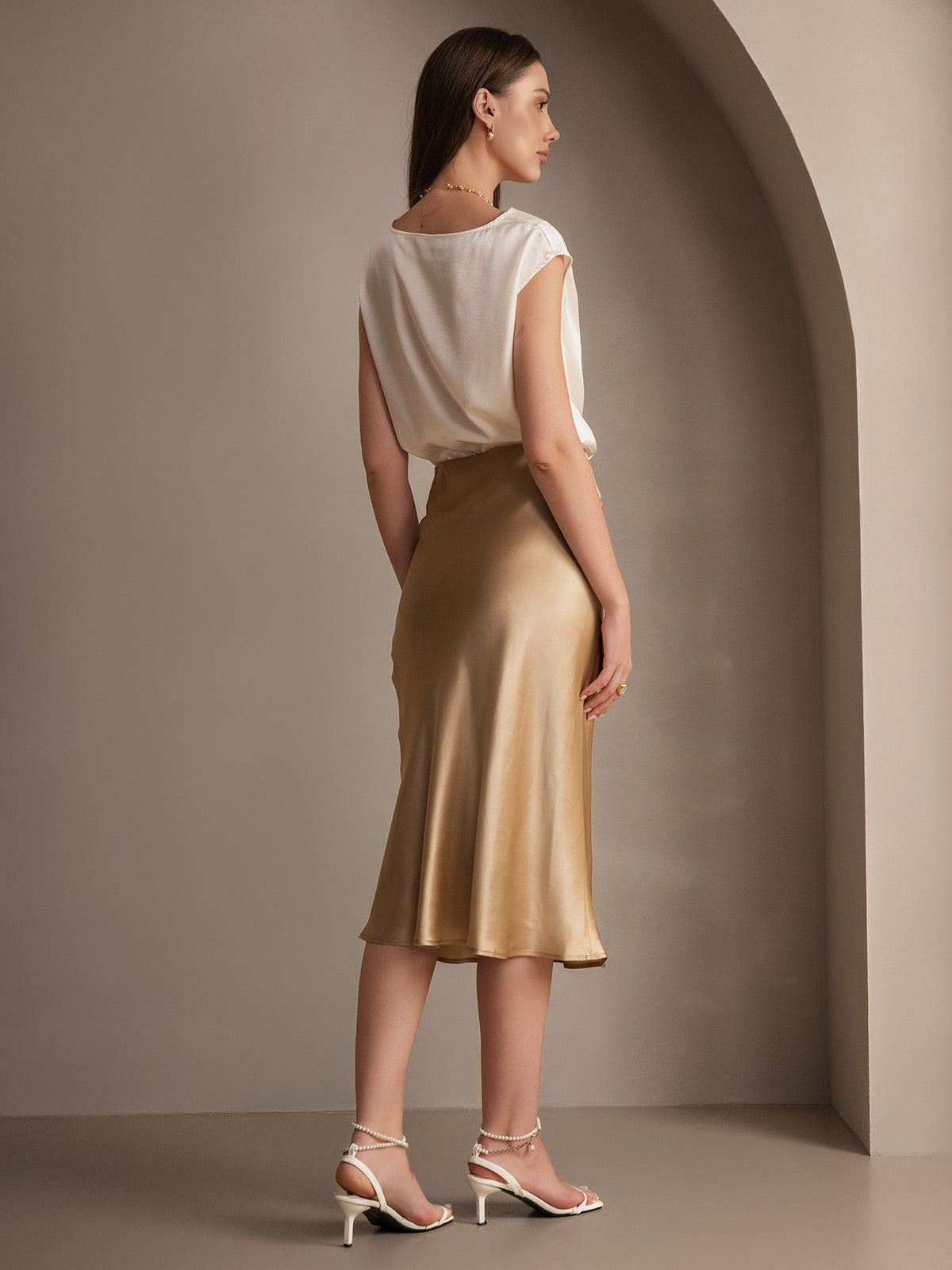 SilkSilky-NL 19Momme Skirt Champagne 006