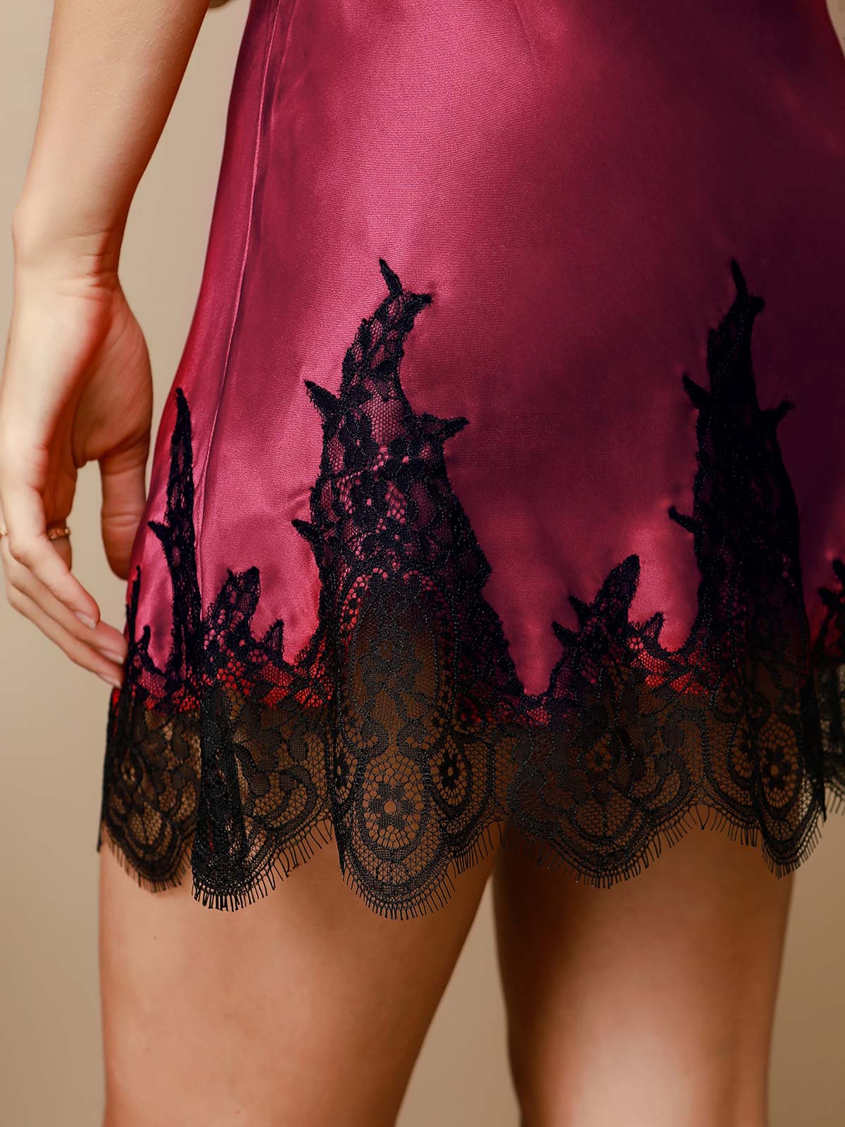 [Donkerrood] SilkSilky-NL Pure Silk 3/4 Mouw Nightgown&Robe Set 009
