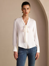 [Wit] SilkSilky-NL Long Sleeve Tie Neck Blouse 001