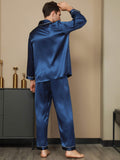 SilkSilky NL Pure Silk Lange Mouw Revers Heren Pyjama Set Donkerblauw 004