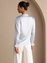 [Hemelsblauw] SilkSilky-NL Long Sleeve Split Blouse 002