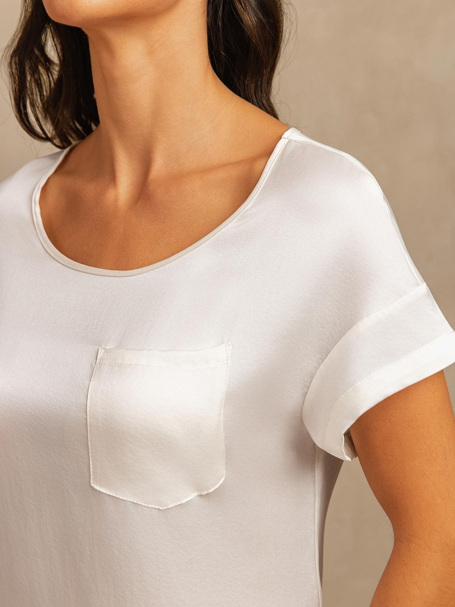 [Wit] SilkSilky-NL 19Momme Zijde Ronde Hals Nachthemd 004