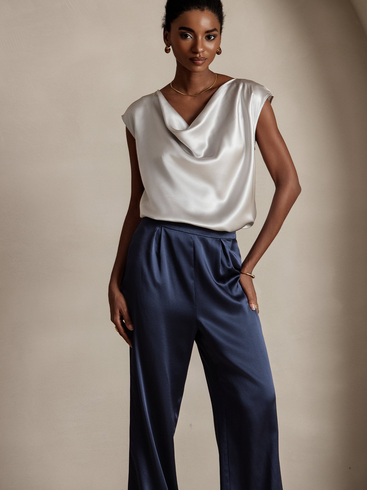 [Lichtgrijs] SilkSilky-NL 19Momme Zijde Mouwloos Womens T-Shirt 003