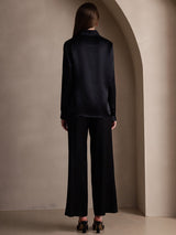 [Zwart] SilkSilky-NL Long Sleeve Lapel Collar Dames Blouse 002
