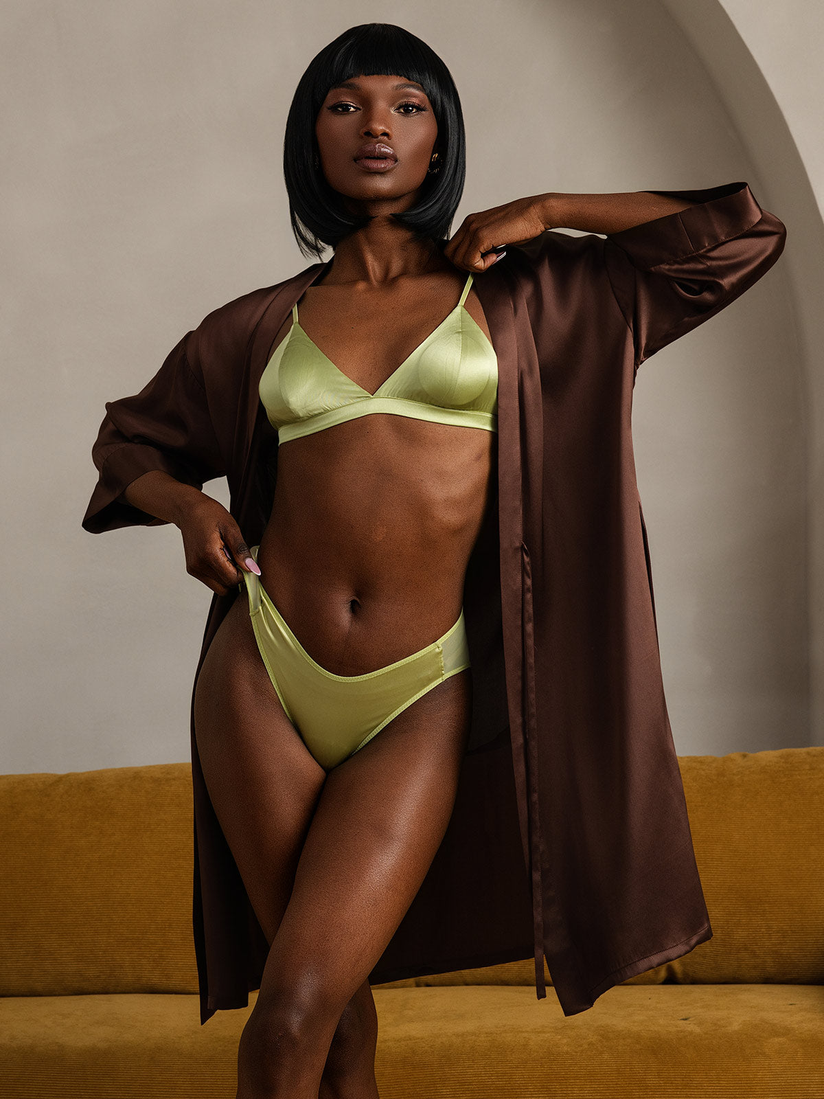 [Koffie] SilkSilky-NL Pure Silk Halve Mouw Womens Robe 003