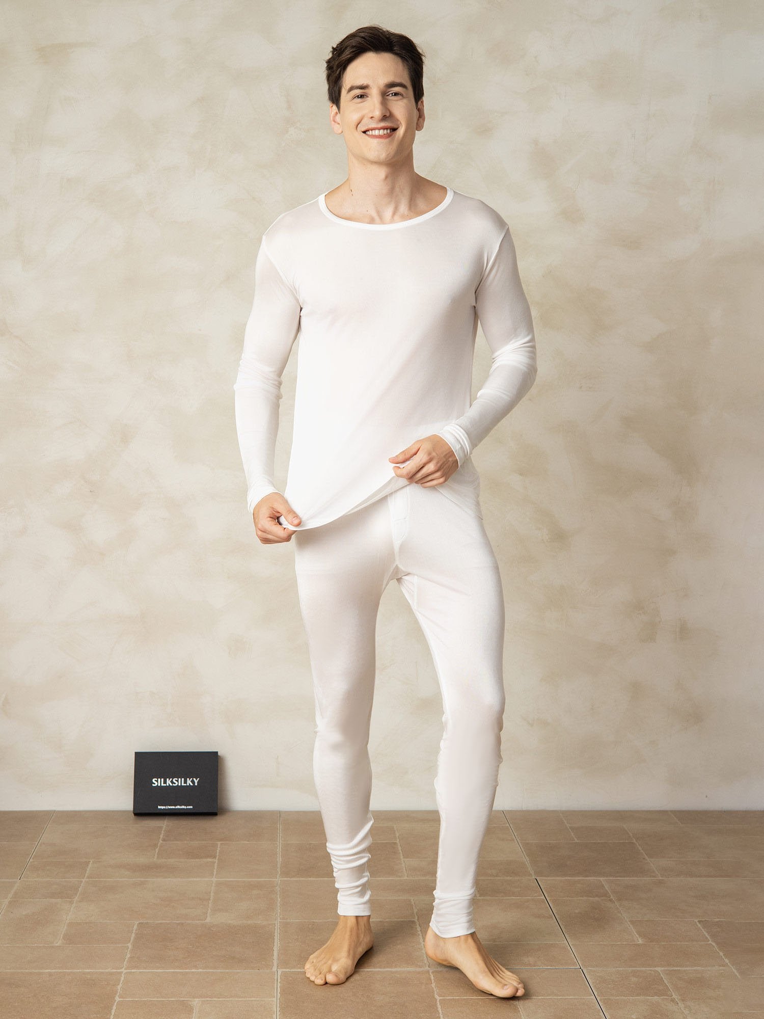 [Wit] SilkSilky-NL Zijde Mens Pajamas 001