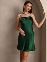 [Groen] SilkSilky-NL Spaghetti Strap Cowl Neck Jurk 005