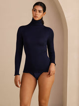 [Donkerblauw] SilkSilky-NL Long Sleeve Turtle Neck Dames T-Shirt 005