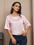 SilkSilky NL Pure Silk Halve Mouw Boat Hals Dames T Shirt Roze 001