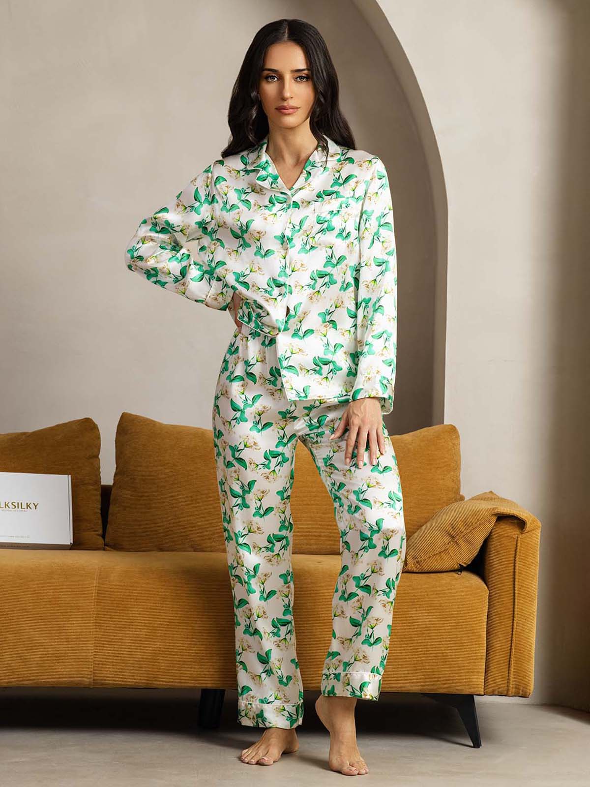 [Groene Bloemen] SilkSilky-NL Womens Pajamas 001